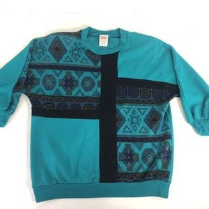 Vintage Womens Sweater, Graff Californiawear, Teal, Medium 3/4 Sleeves, Shoulder